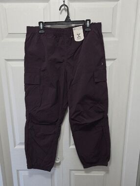 NWT 3XL (Fits Small) Xersion Dark Plum High Rise Parachute Pants